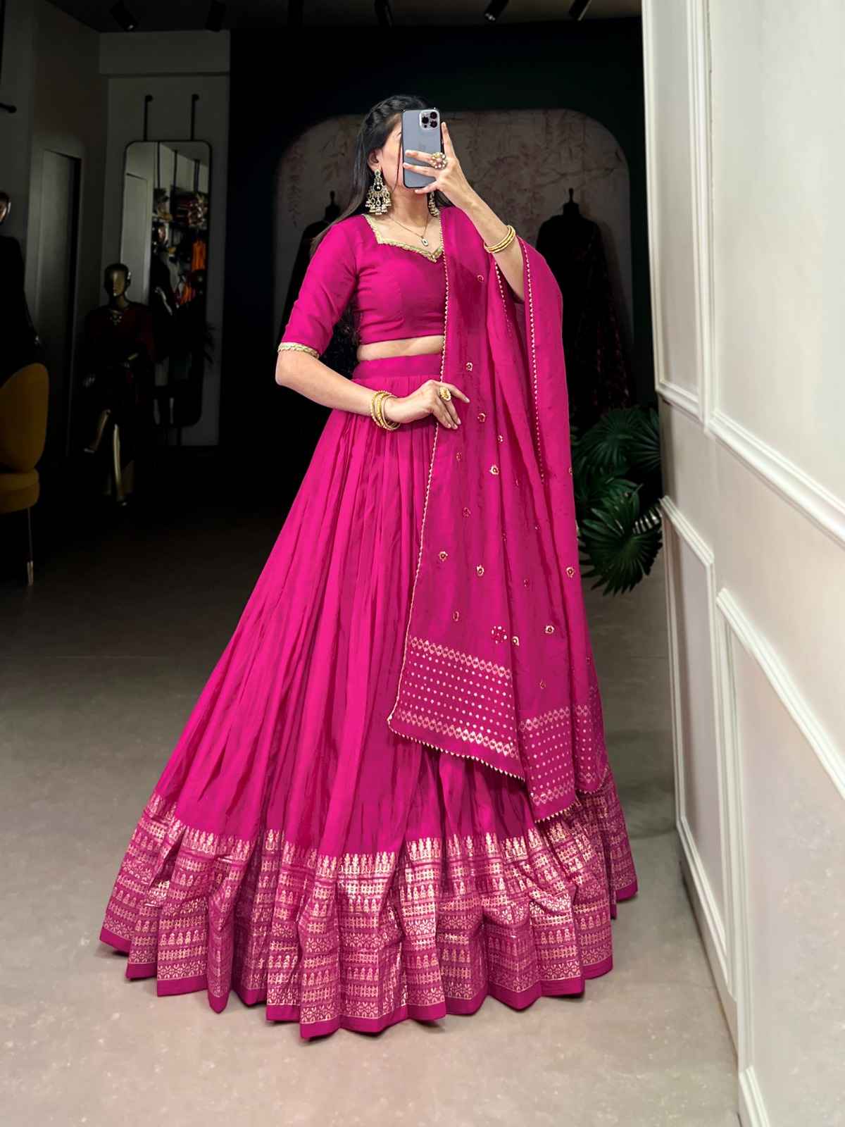 PURE CHANDERI PLAIN WITH ZARI WEAVING WORK LEHENGA CHOLI AT WHOLESALE PRICE