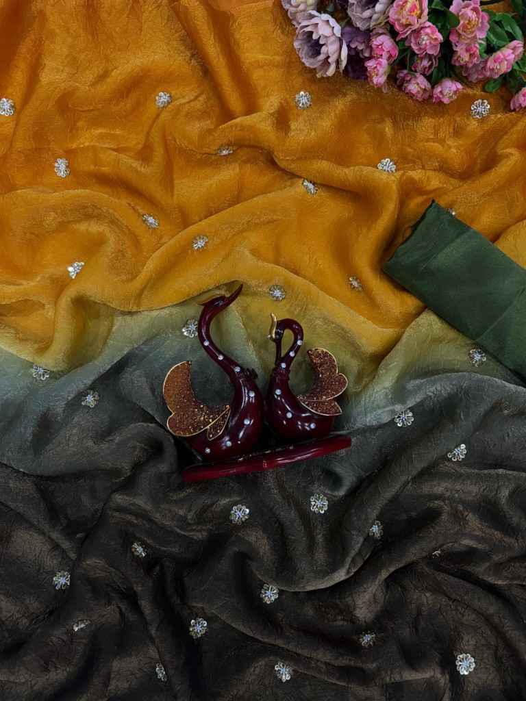PURE FRENDY CRUSH WITH SHADED COLOR SEQUINS WORK SAREE AT WHOLESALE PRICE