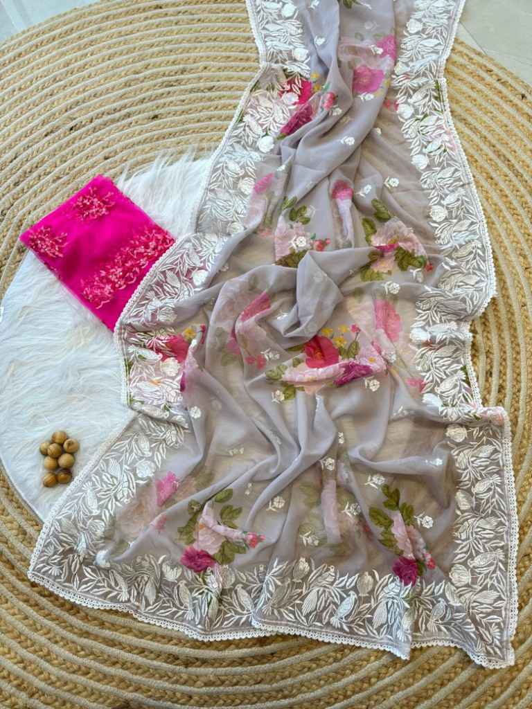 PURE GEORGETT SILK DIGITAL FLORAL PRINTED SAREE AT WHOLESALE PRICE