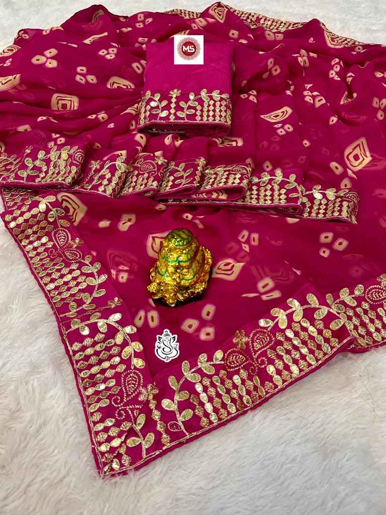PURE GEORGETTE GOTTA EMBROIDERY WORK BHANDHINI SAREE AT WHOLESALE PRICE