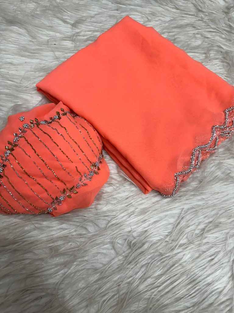 PURE GEORGETTE HAND WORK CUTDANA BORDER SAREE AT WHOLESALE PRICE