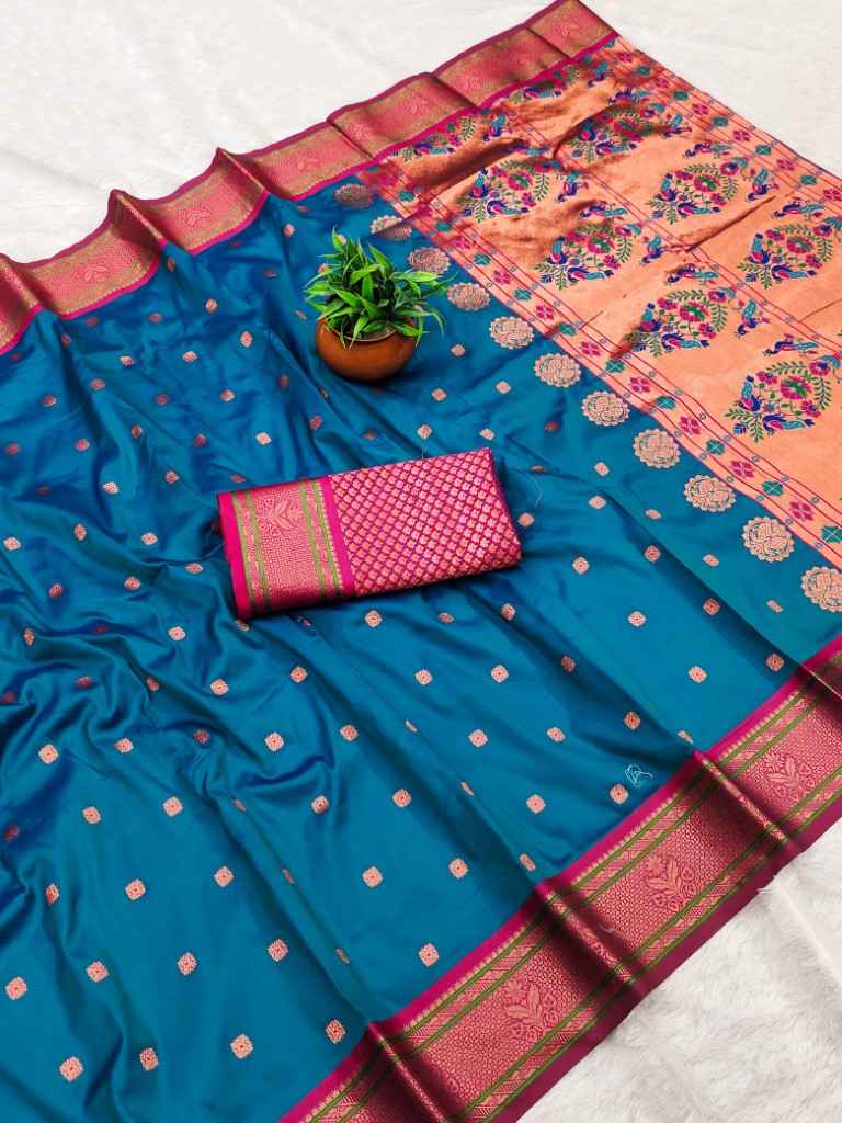 PURE KANCHIVRAM PAITHANI SILK COPPER JARI DESIGN SAREE AT WHOLESALE PRICE