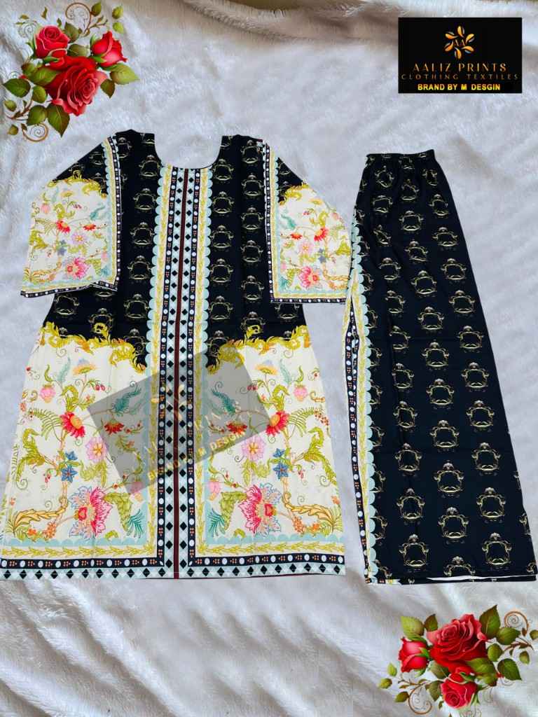 AALIZ PRINT PURE LAWN PRINTED TOP AND PLAZO CORD SET AT WHOLESALE PRICE
