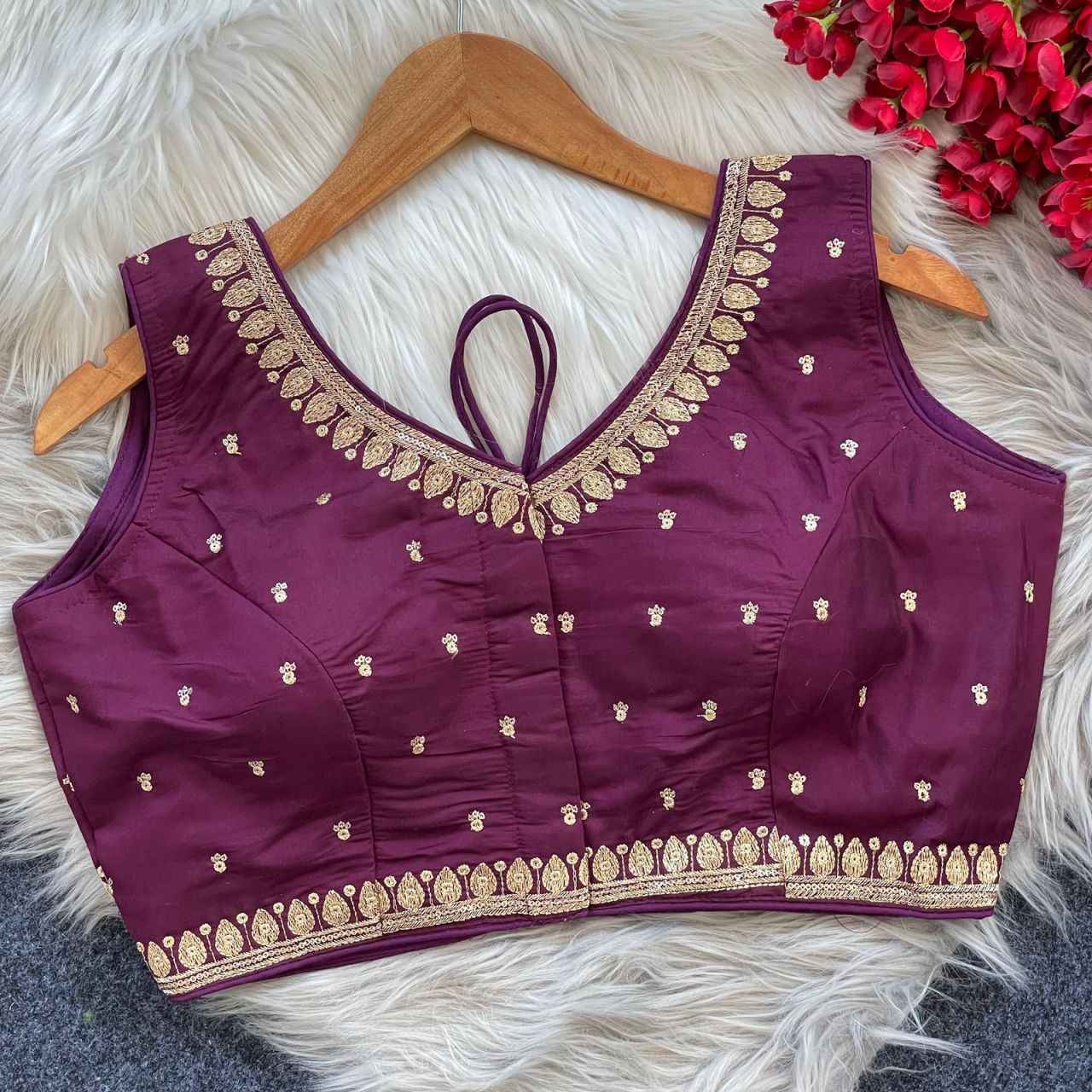 PURE ROMAN SILK HEAVY EMBROIDERY SEQUENCE WORK BLOUSE AT WHOLESALE PRICE
