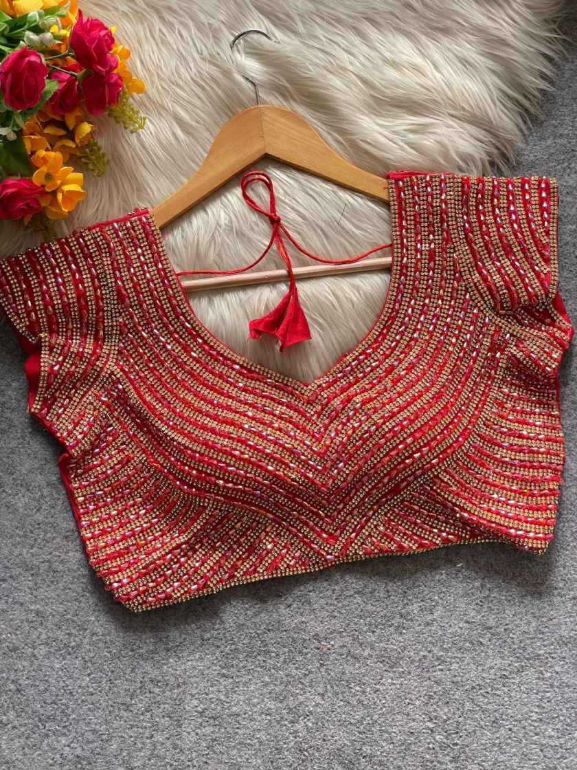 PURE SILK PEARL AND MOTI HANDWORK BLOUSE AT WHOLESALE PRICE