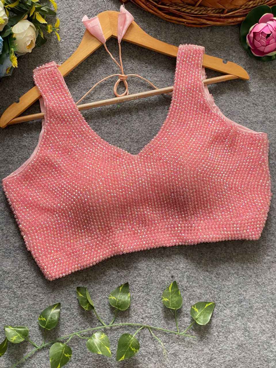PURE SILK PEARL MOTI WORK SLEEVESLESS BLOUSE AT WHOLESALE PRICE