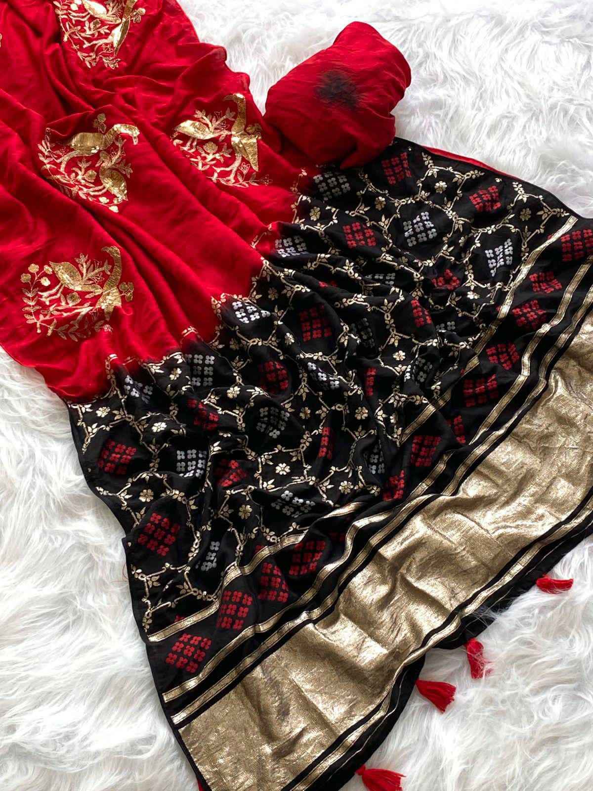 PURE SOFT GEORGATE DIABLE WITH GHICHA PALLU SAREE AT WHOLESALE PRICE