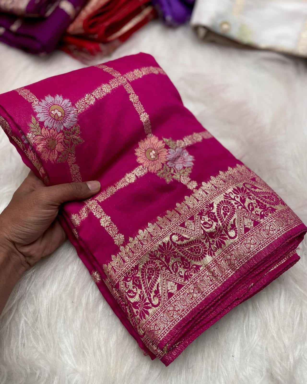 PURE SOFT RUSSIAN SILK ZARI AND MEENAKARI WEAVING SAREE AT WHOLESALE PRICE