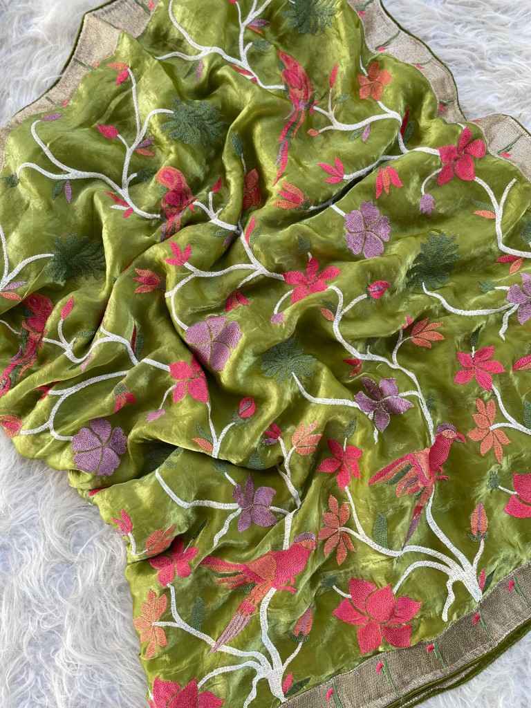 PURE SOFT SPACE SILK EMBRIODORY WORK SAREE AT WHOLESALE PRICE