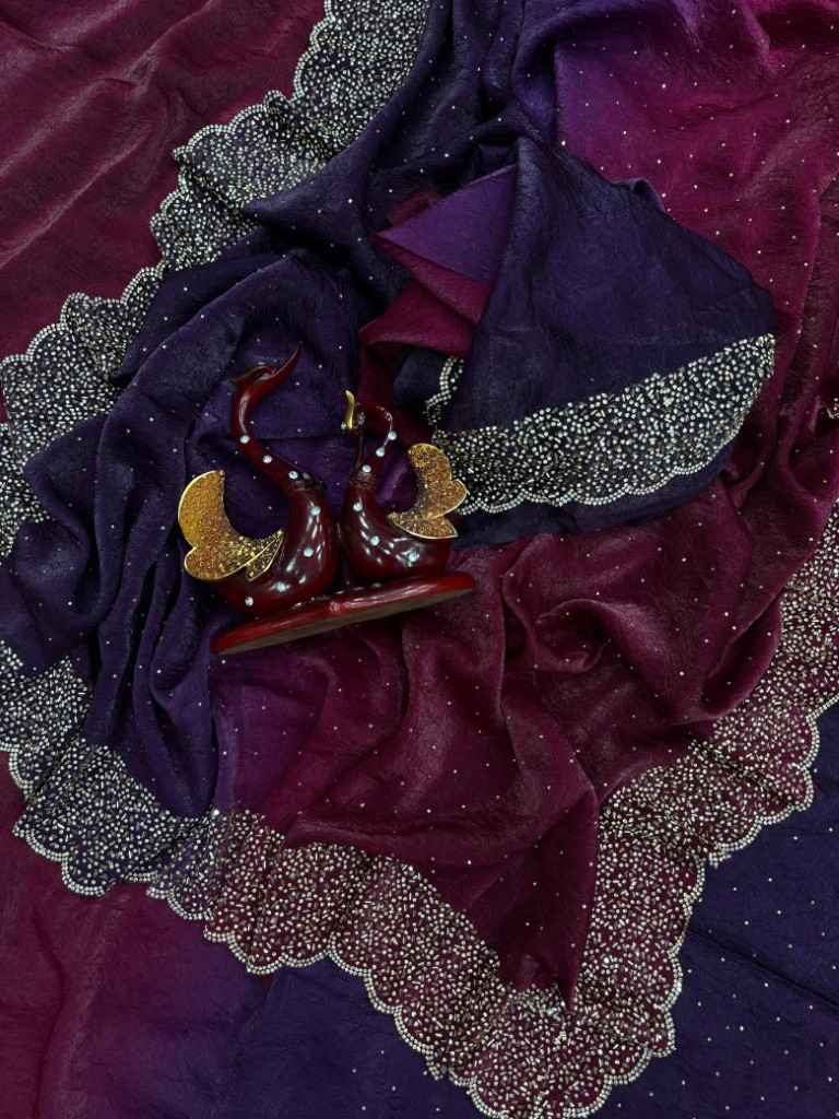 PURE SHADED CRUSH SPACE SILK HANDCRAFTED DIAMOND WORK SAREE AT WHOLESALE PRICE 