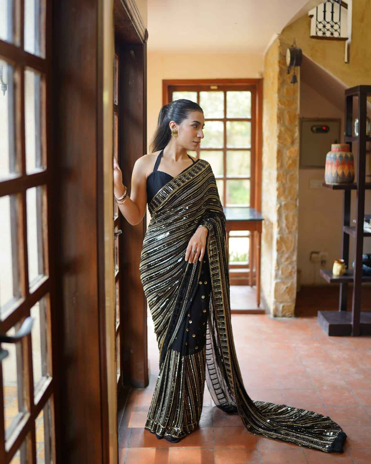SEQUINS & MULTY EMBROIDERY WORK GEORGETTE SAREE AT WHOLESALE PRICE