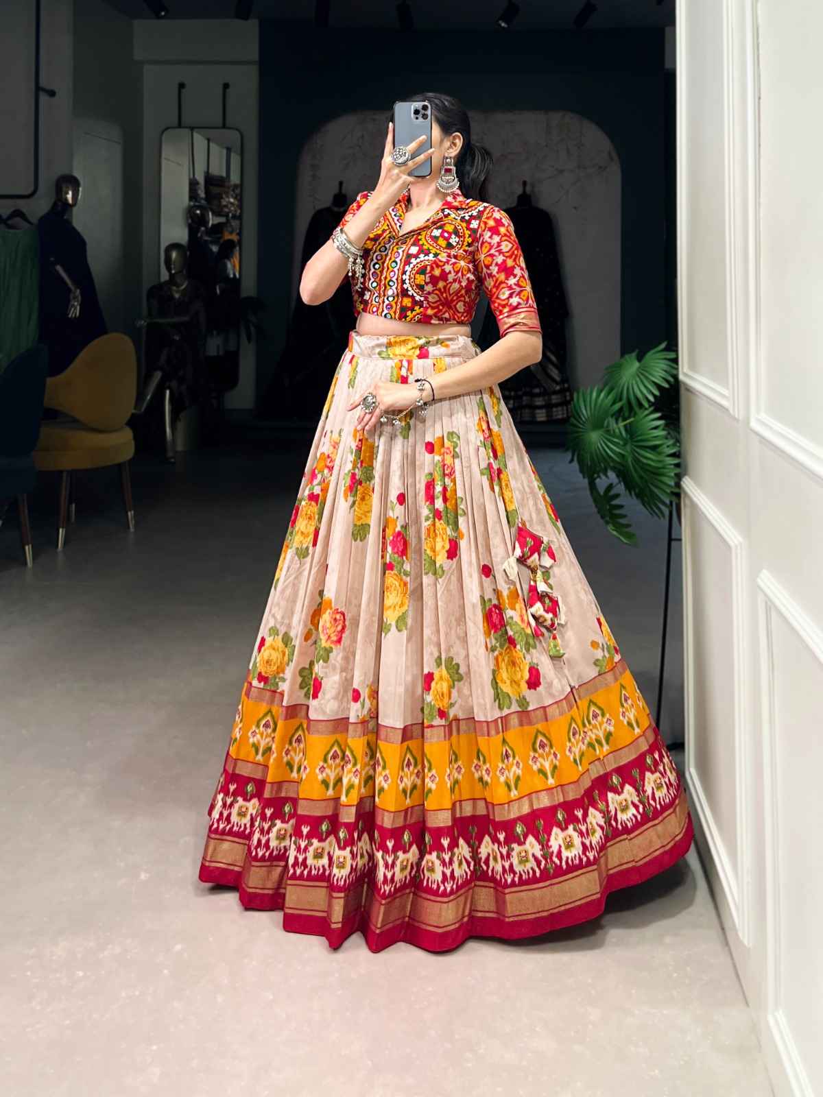 SHIVKRUPA ENTERPRICE PRESENT TUSSAR SILK  PATOLA PRINT LEHENGA CHOLI1 AT WHOLESALE PRICE
