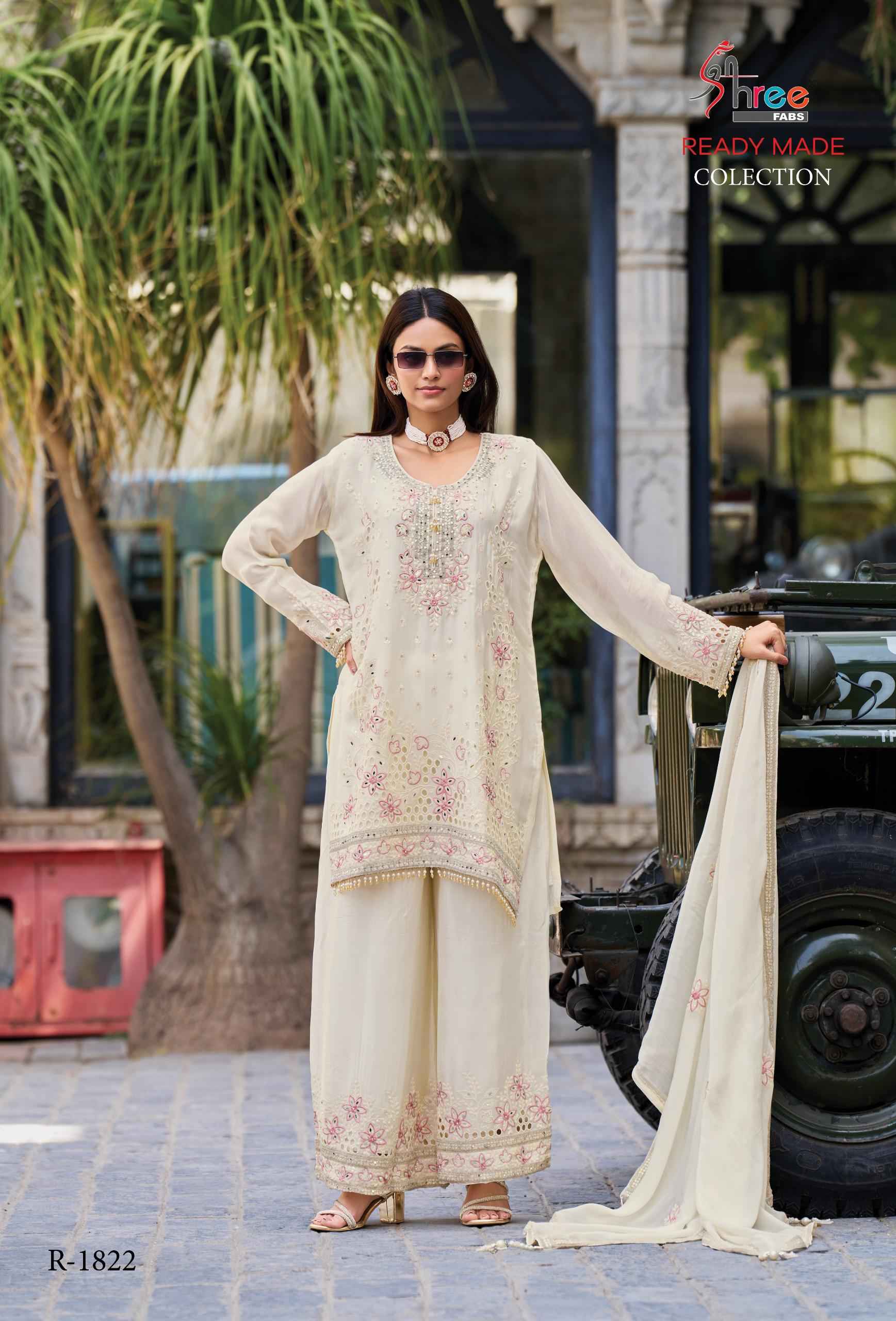 SHREE FABS D.NO 1822 CHINON VISCOUS KURTI PLAZO WITH DUPATTA AT WHOLESALE PRICE