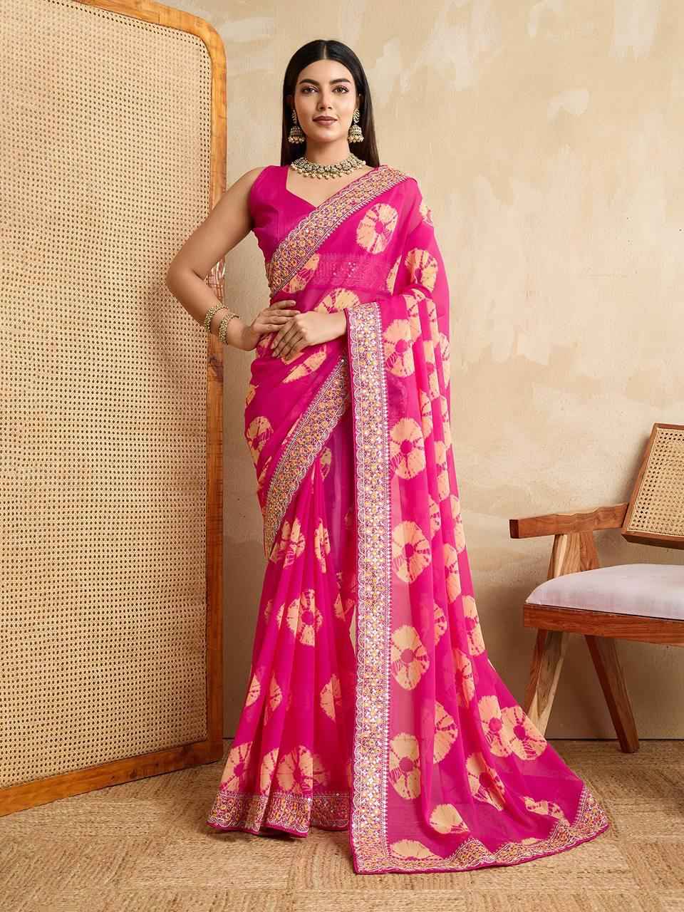 SOFT GEORGETTE BANDHEJ PRINTED SAREE AT WHOLESALE PRICE