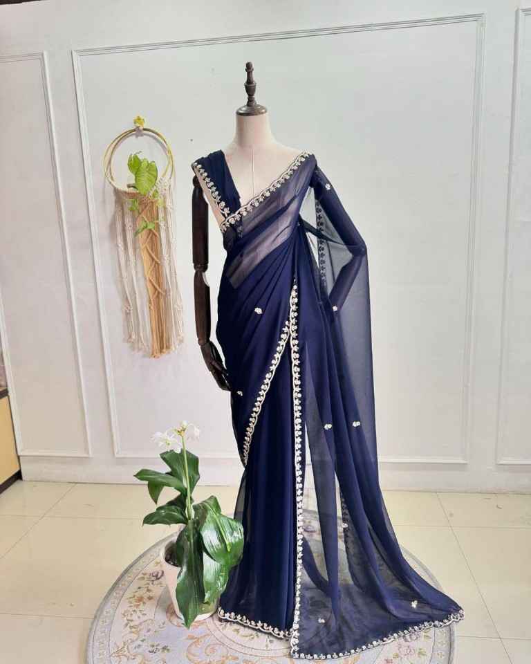 SOFT GEORGETTE HANDWORK AND MIRROR WORK SAREE AT WHOLESALE PRICE