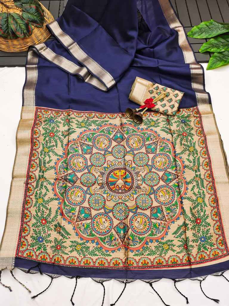 SOFT KHADI RAW SILK WITH MADHUBANI HAND PRINT SAREE AT WHOLESALE PRICE