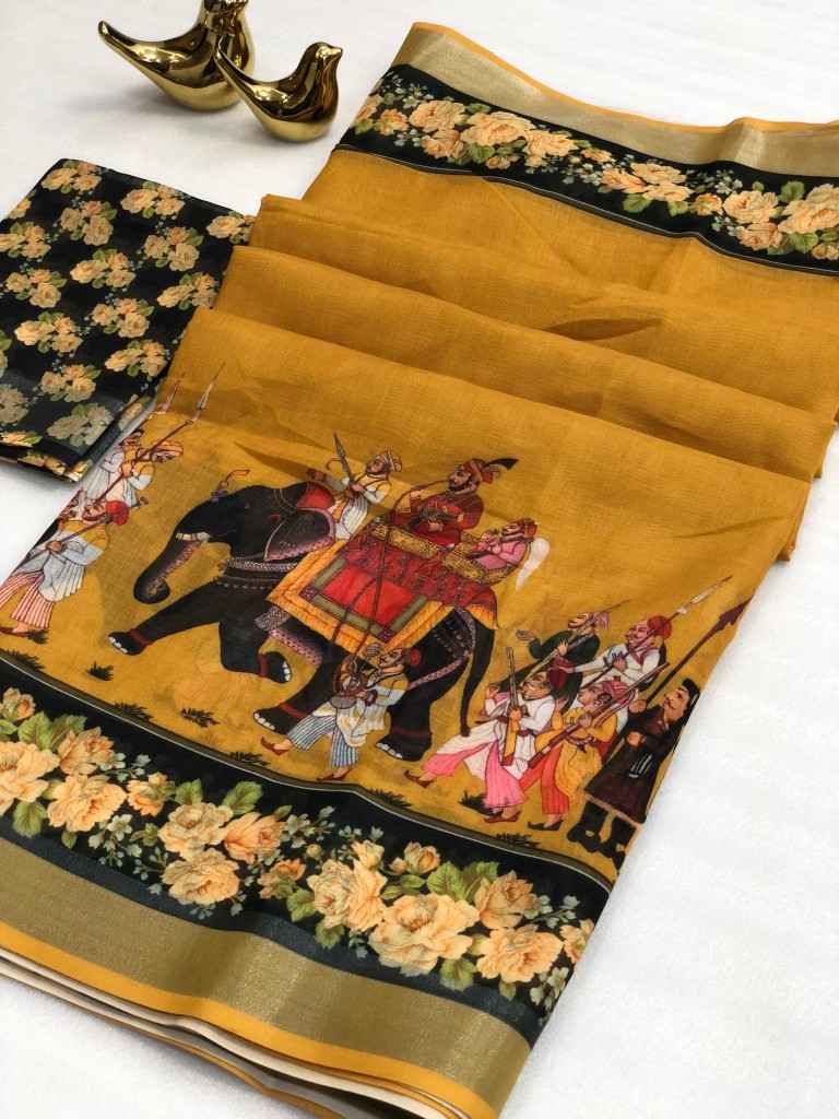 SOFT LINEN COTTON KALMKARI DIGITAL PRINT SAREE AT WHOLESALE PRICE