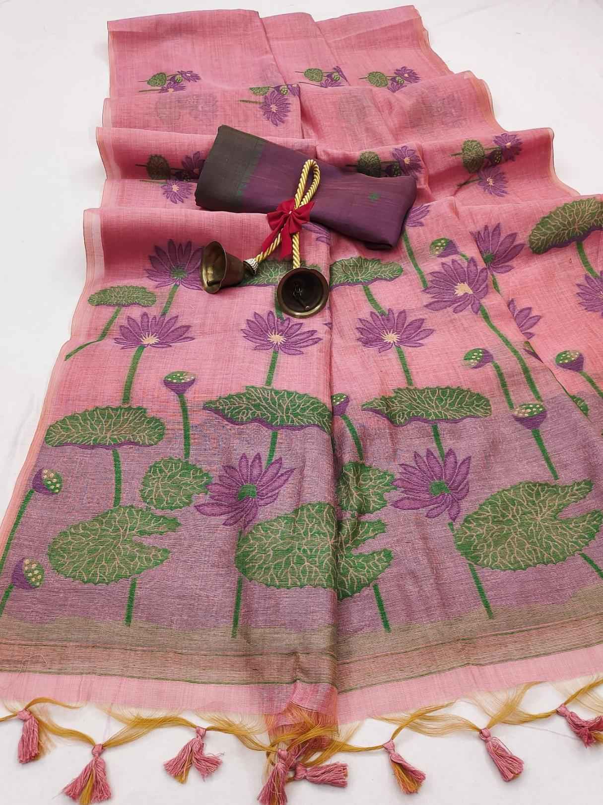 SOFT MUGA COTTON WITH FLORAL WEAVING SAREE AT WHOLESALE PRICE