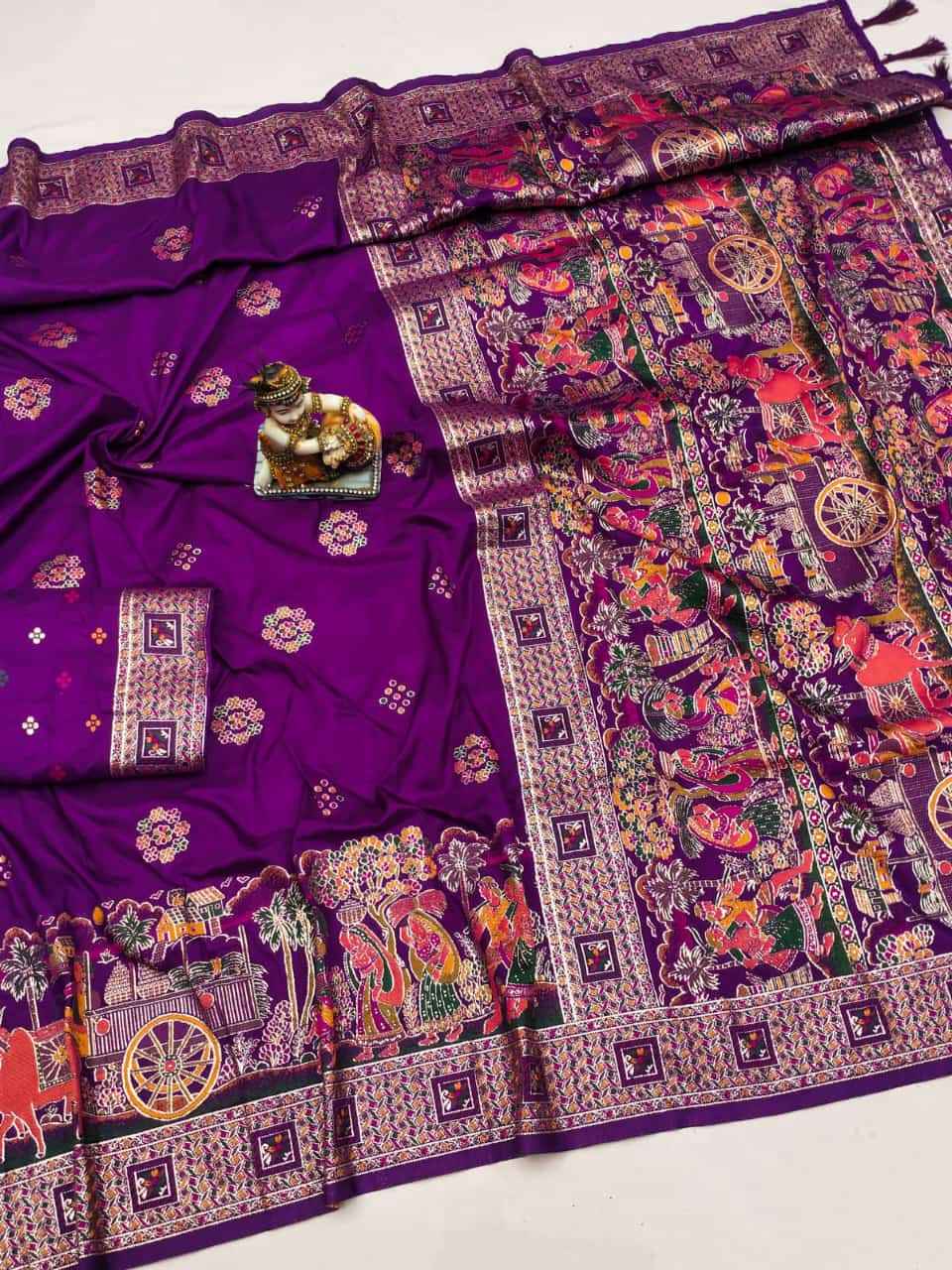 SOFT RAJWADI NYLON VISCOSE PASHMINA WEAVING SILK SAREE AT WHOLESALE PRICE