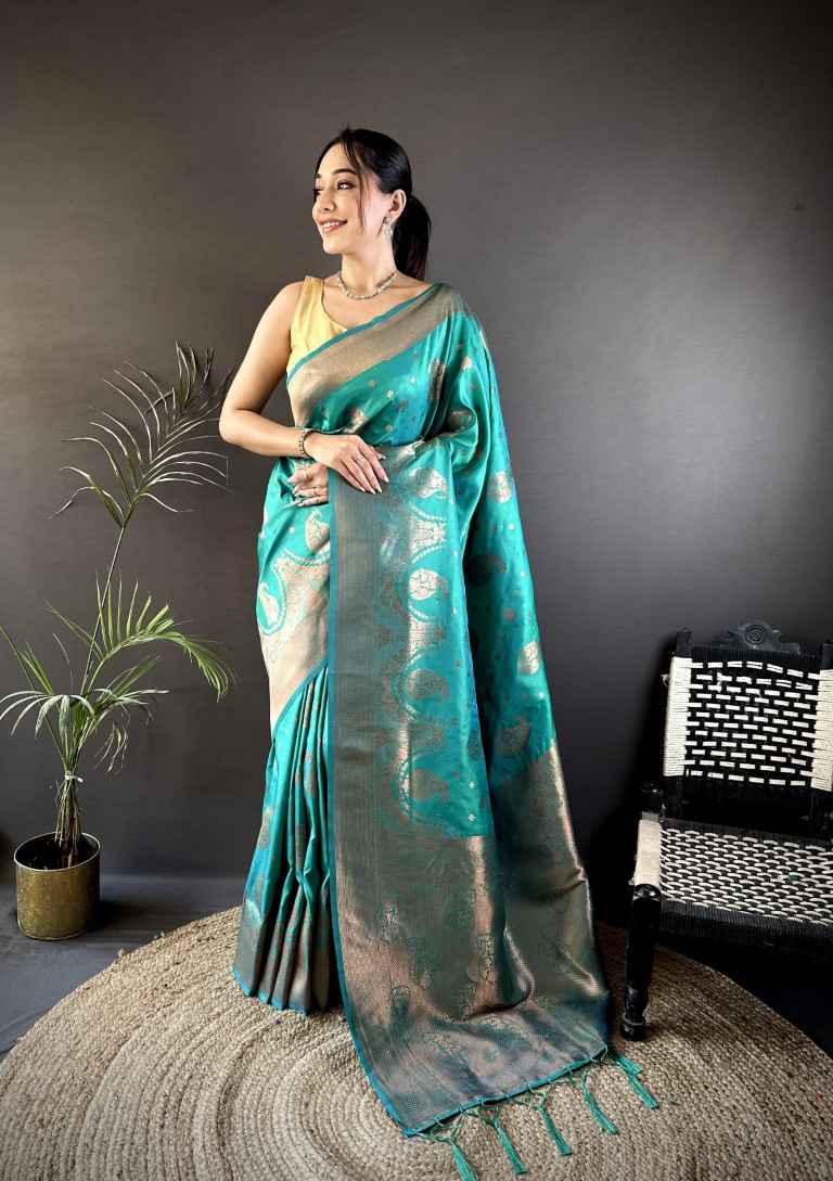 SOFT SILK BANARASI COPPER JARI WEAVING SAREE AT WHOLESALE PRICE