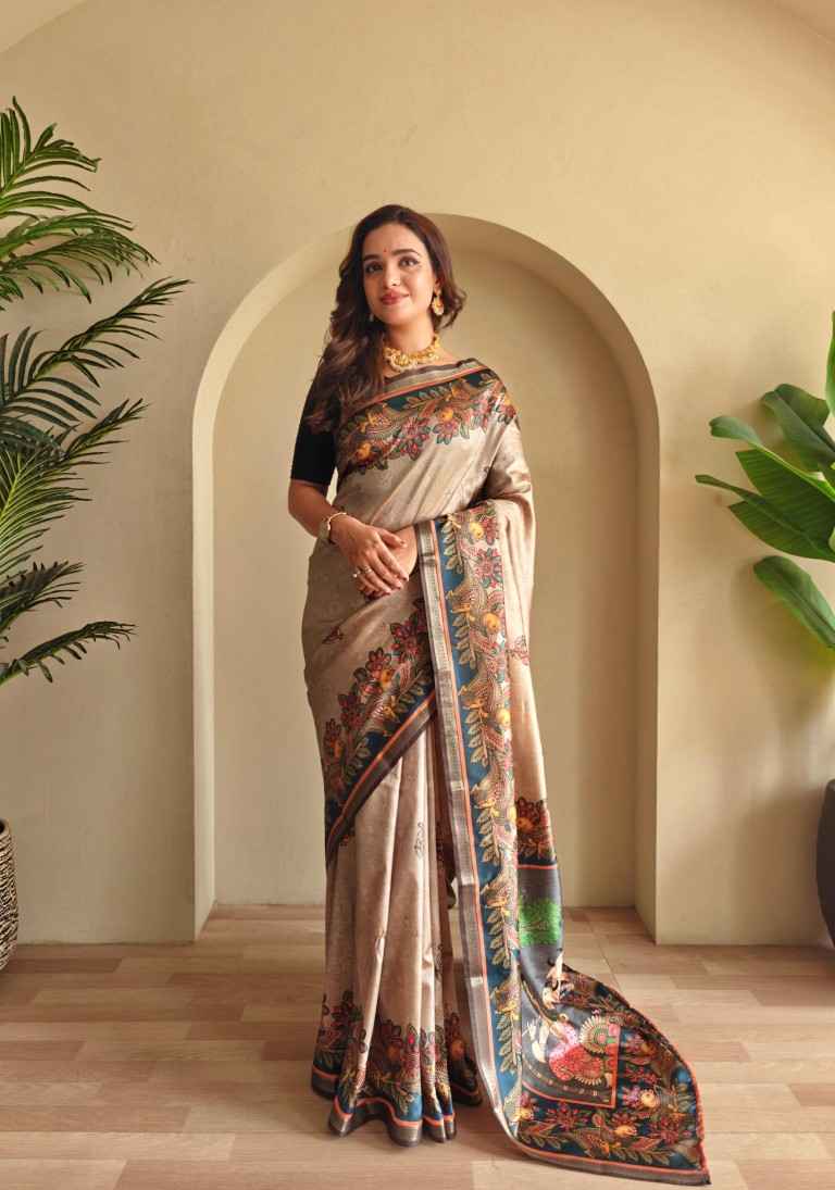 SOFT SILK KALAMKARI FUSION PRINTED SAREE AT WHOLESALE PRICE