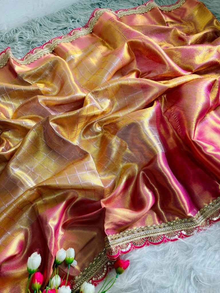 SOFT TISSUE SILK  CHEX DESIGN AND RICH PALLU SAREE AT WHOLESALE PRICE