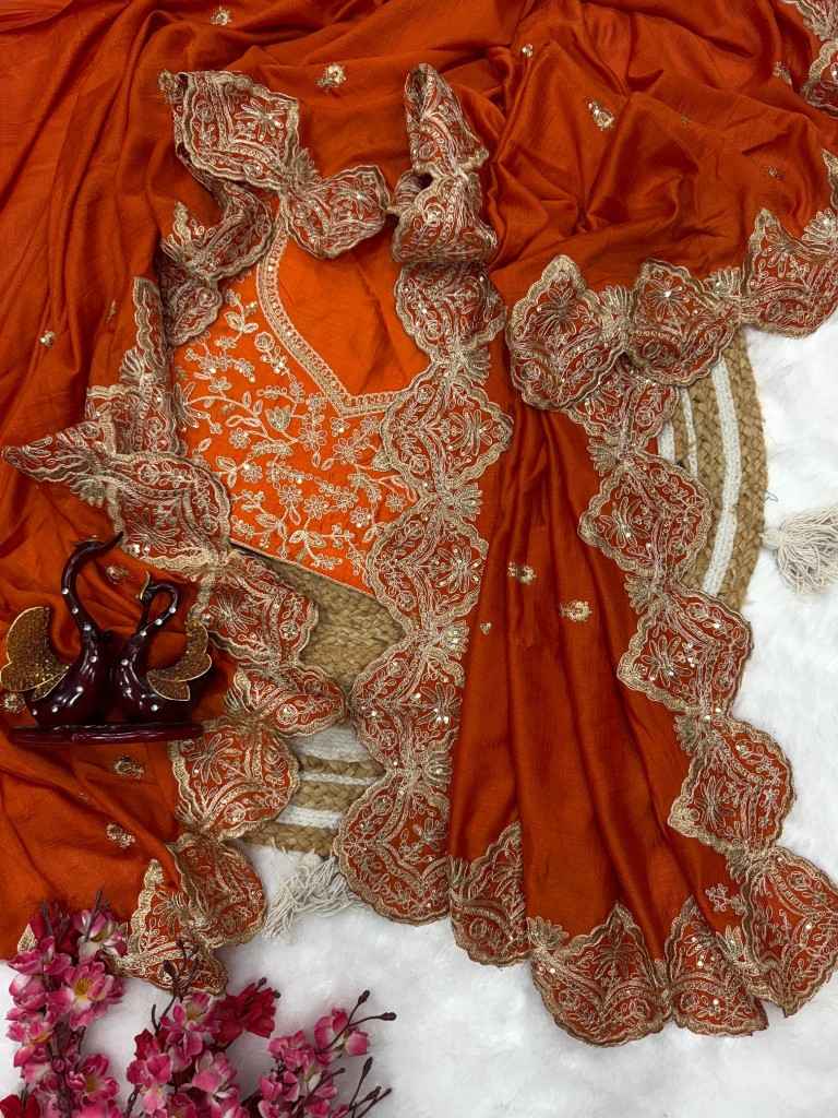 SOFT VICHITRA SILK CORDING WITH SEQUENCE EMBROIDERY WORK SAREE AT WHOLESALE PRICE