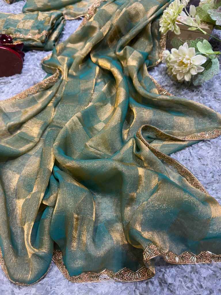 SPACE SILK BOX PATTERN KATDANA AND MOTI LACE BORDER SAREE AT WHOLESALE PRICE