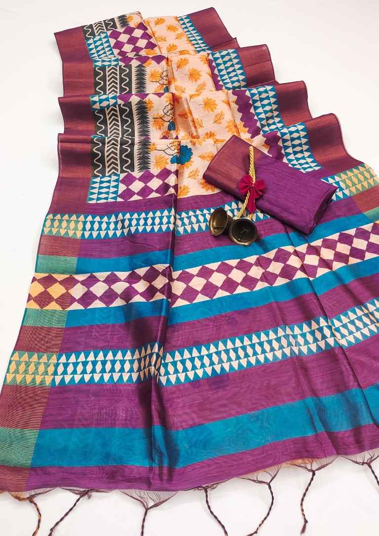 TUSSAR SILK WITH CLASSY FLORAL PRINTED SAREE AT WHOLESALE PRICE