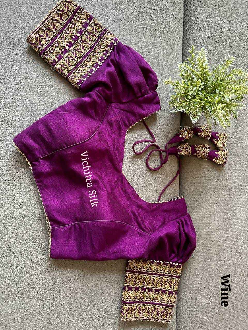 VICHITRA SILK PUFF EMBROIDERY AND SEQUENCE WORK BLOUSE AT WHOLESALE PRICE