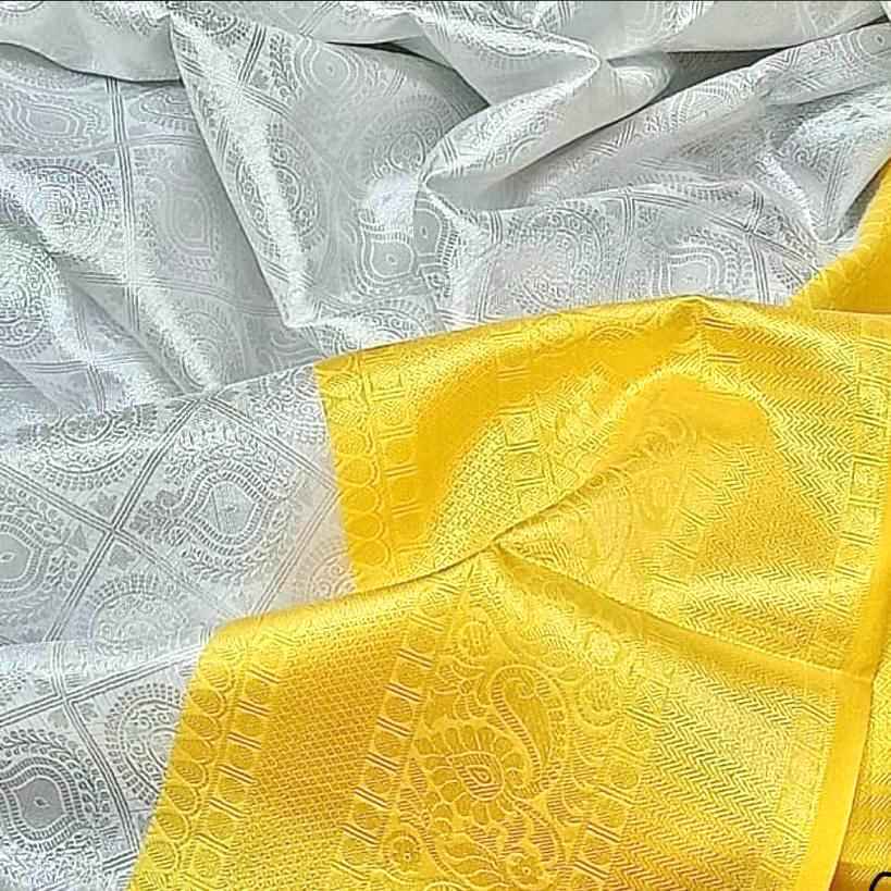 GREY & YELLOW COMBINATION DESIGNER SOFT LICHI SILK SAREE