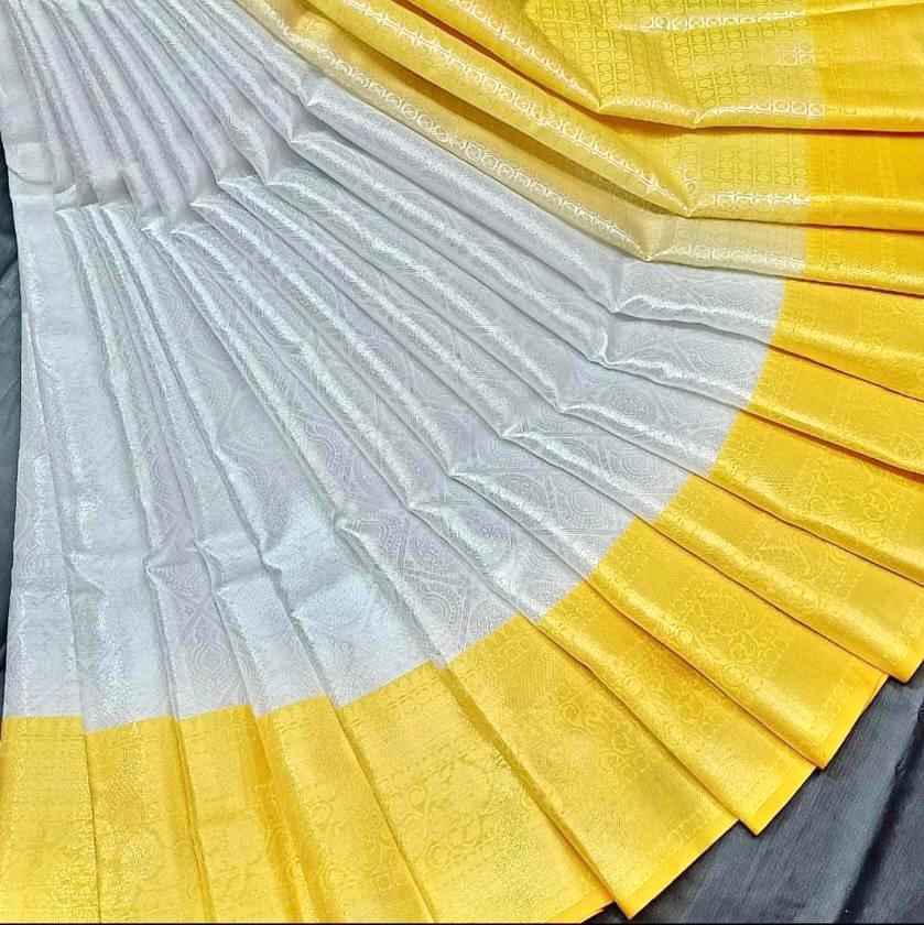 GREY & YELLOW COMBINATION DESIGNER SOFT LICHI SILK SAREE