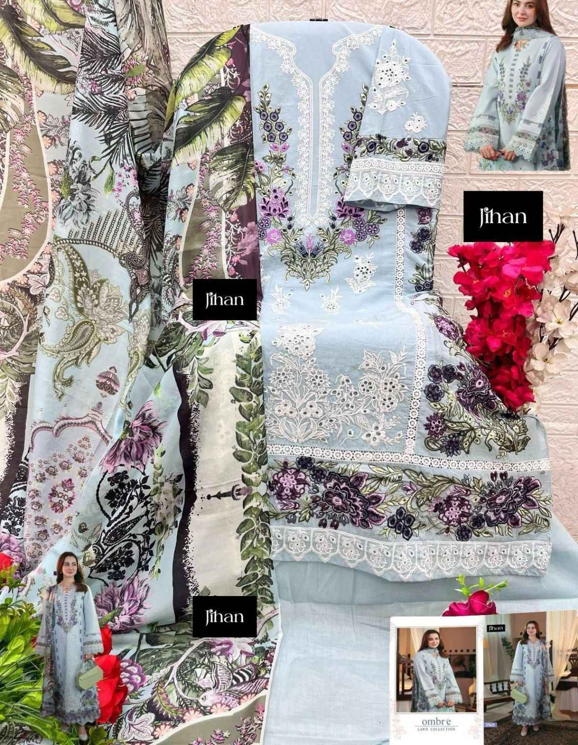JIHAN FIRDOUS OMBRE LAWN COTTON WITH HEAVY SELF EMBROIDERY DRESS MATERIAL AT WHOLESALE PRICE