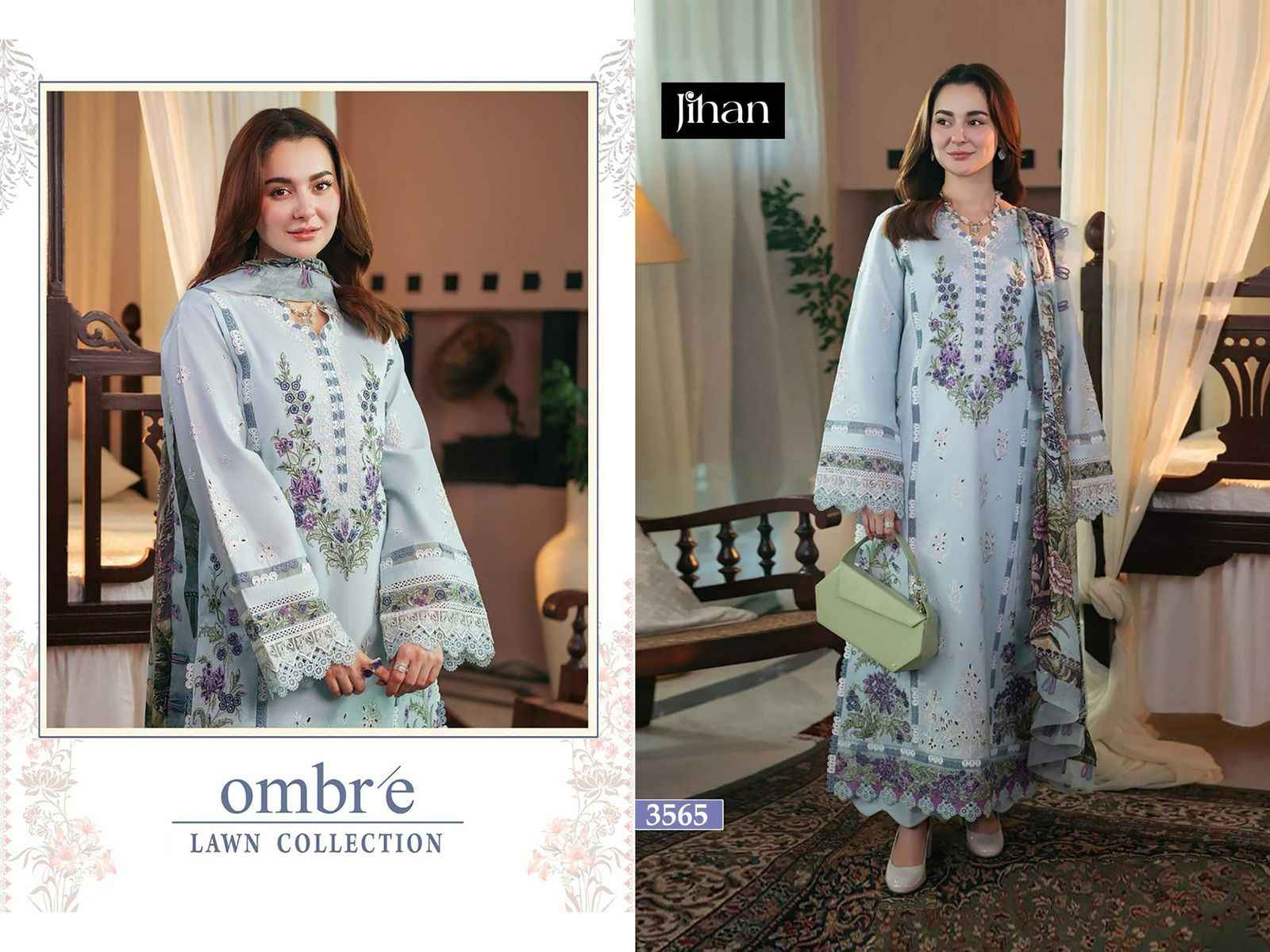 JIHAN FIRDOUS OMBRE LAWN COTTON WITH HEAVY SELF EMBROIDERY DRESS MATERIAL AT WHOLESALE PRICE