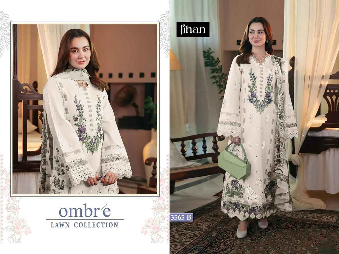 JIHAN FIRDOUS OMBRE LAWN COTTON WITH HEAVY SELF EMBROIDERY DRESS MATERIAL AT WHOLESALE PRICE