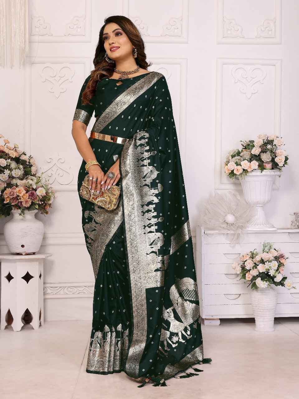 HEENA PREMIUM QUALITY SUMMER KOCHI SILK BANDHEJ SAREE AT WHOLESALE PRICE