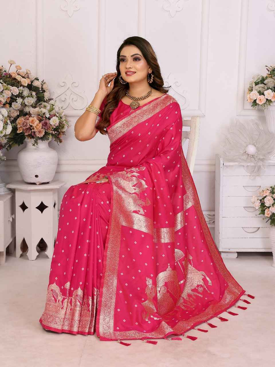 HEENA PREMIUM QUALITY SUMMER KOCHI SILK BANDHEJ SAREE AT WHOLESALE PRICE