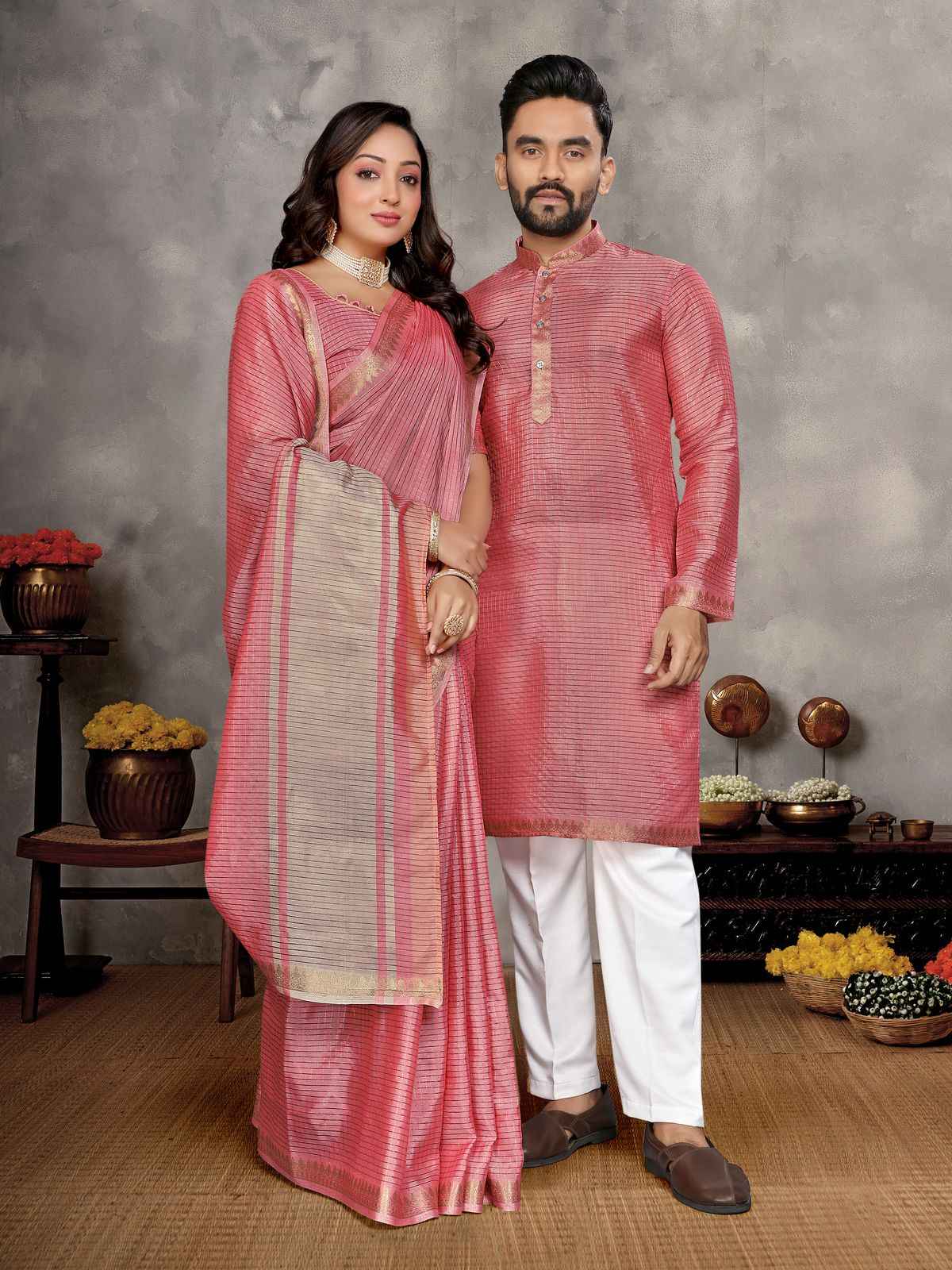 MAN MOHINI 2 TRADITIONAL SAREE AND KURTA COUPLE COLLECTION AT WHOLESALE PRICE