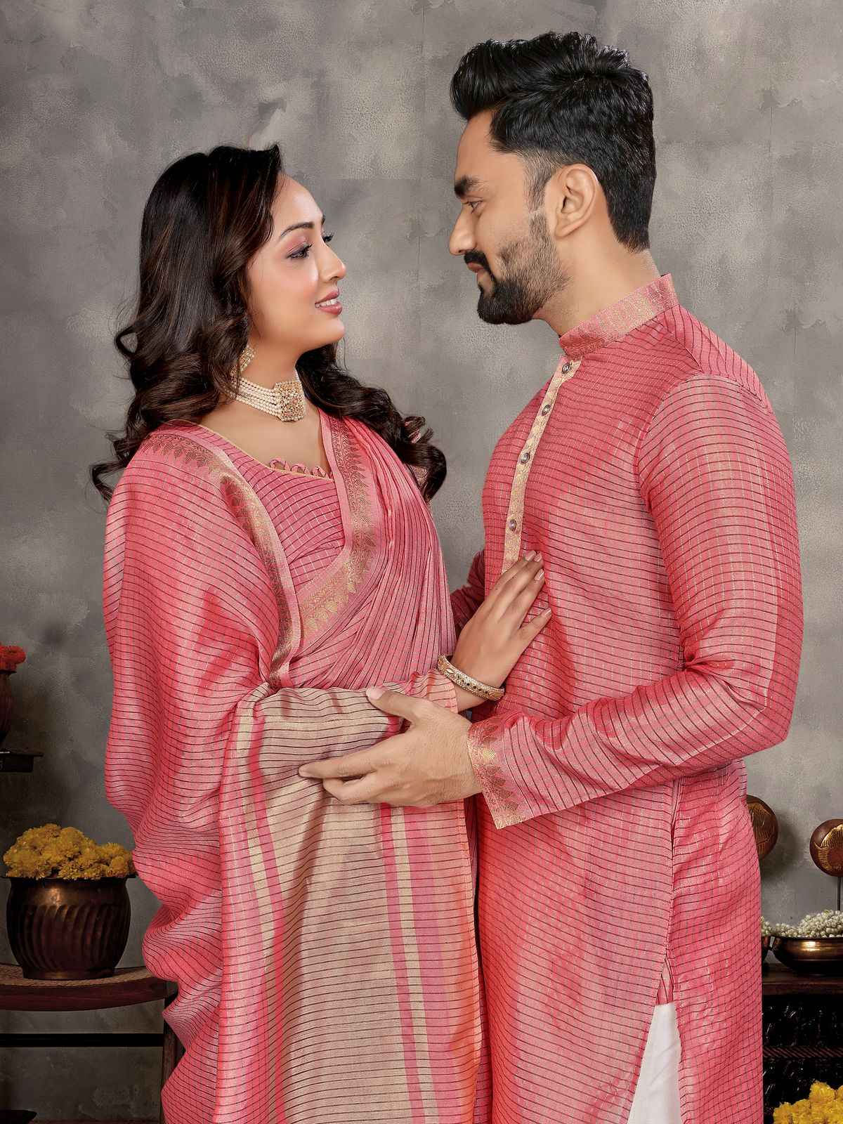 MAN MOHINI 2 TRADITIONAL SAREE AND KURTA COUPLE COLLECTION AT WHOLESALE PRICE