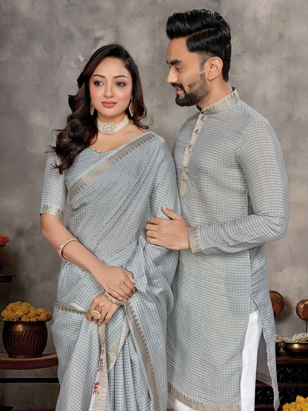 MAN MOHINI 2 TRADITIONAL SAREE AND KURTA COUPLE COLLECTION AT WHOLESALE PRICE