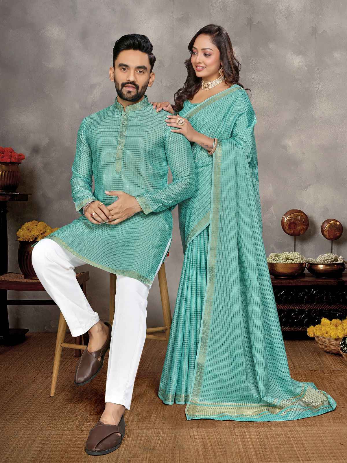 MAN MOHINI 2 TRADITIONAL SAREE AND KURTA COUPLE COLLECTION AT WHOLESALE PRICE
