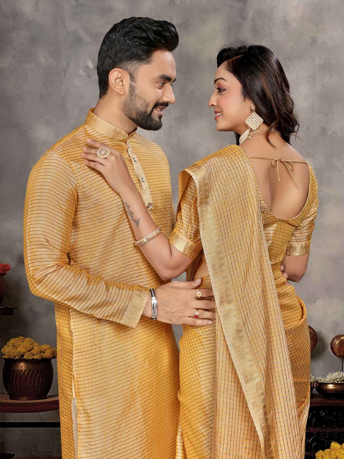 MAN MOHINI 2 TRADITIONAL SAREE AND KURTA COUPLE COLLECTION AT WHOLESALE PRICE
