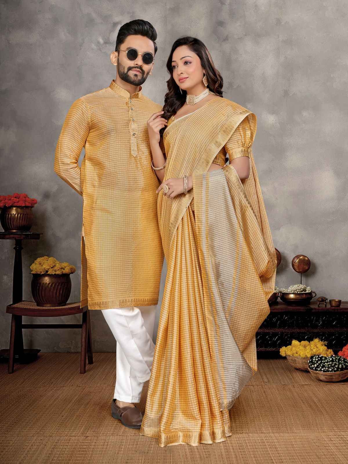 MAN MOHINI 2 TRADITIONAL SAREE AND KURTA COUPLE COLLECTION AT WHOLESALE PRICE