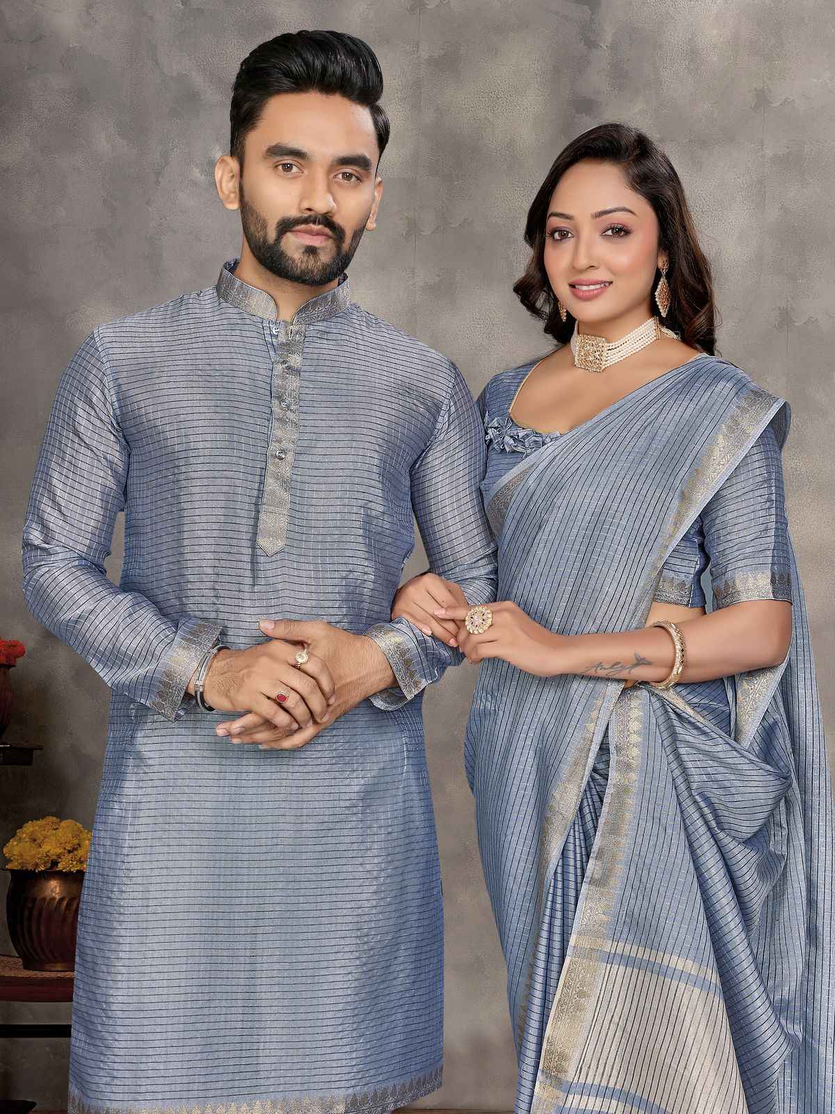 MAN MOHINI 2 TRADITIONAL SAREE AND KURTA COUPLE COLLECTION AT WHOLESALE PRICE