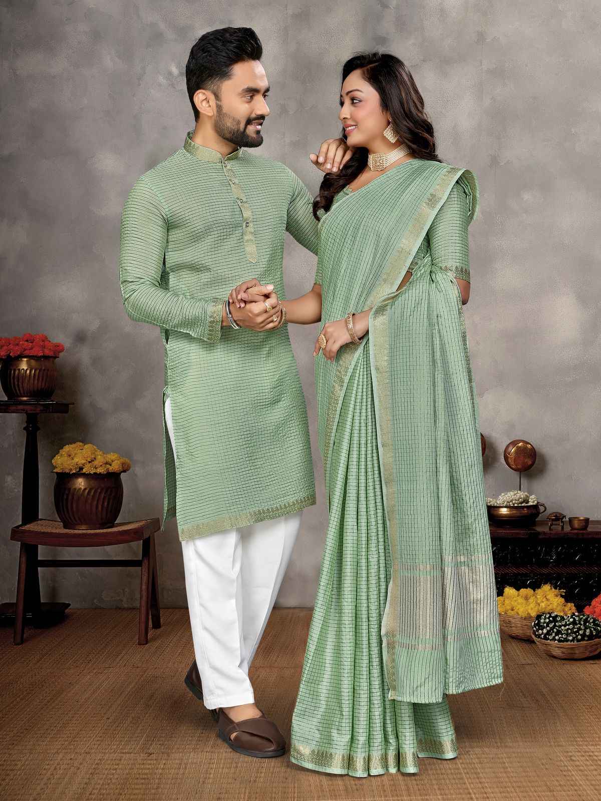 MAN MOHINI 2 TRADITIONAL SAREE AND KURTA COUPLE COLLECTION AT WHOLESALE PRICE