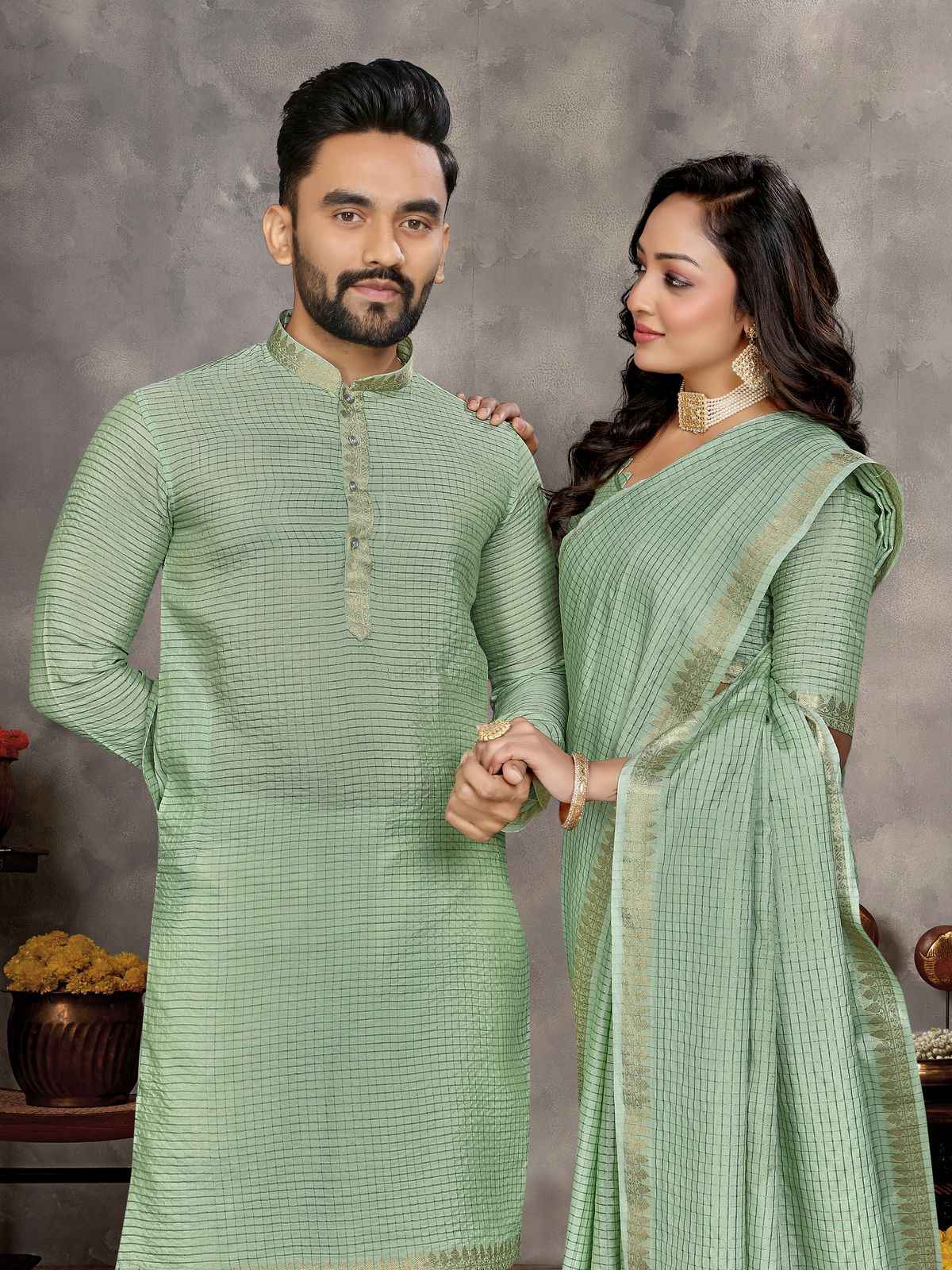 MAN MOHINI 2 TRADITIONAL SAREE AND KURTA COUPLE COLLECTION AT WHOLESALE PRICE