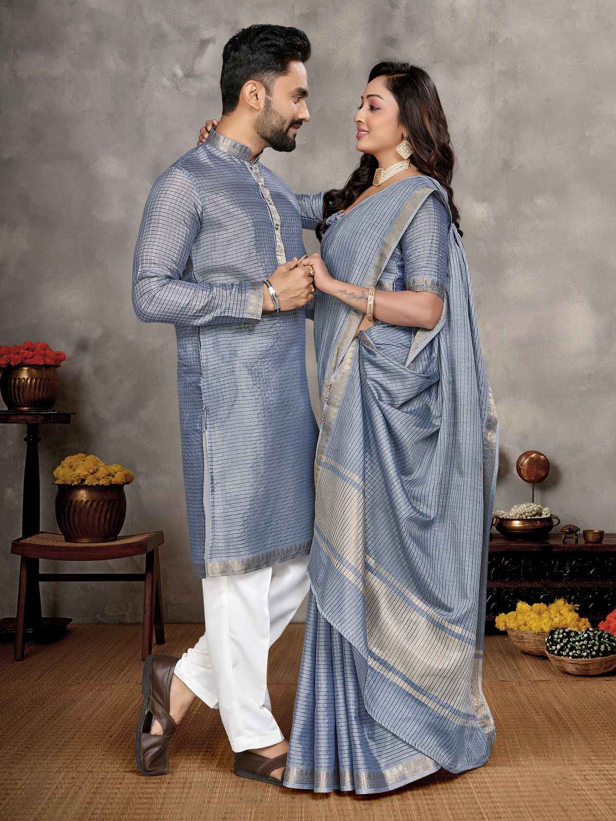 MAN MOHINI 2 TRADITIONAL SAREE AND KURTA COUPLE COLLECTION AT WHOLESALE PRICE