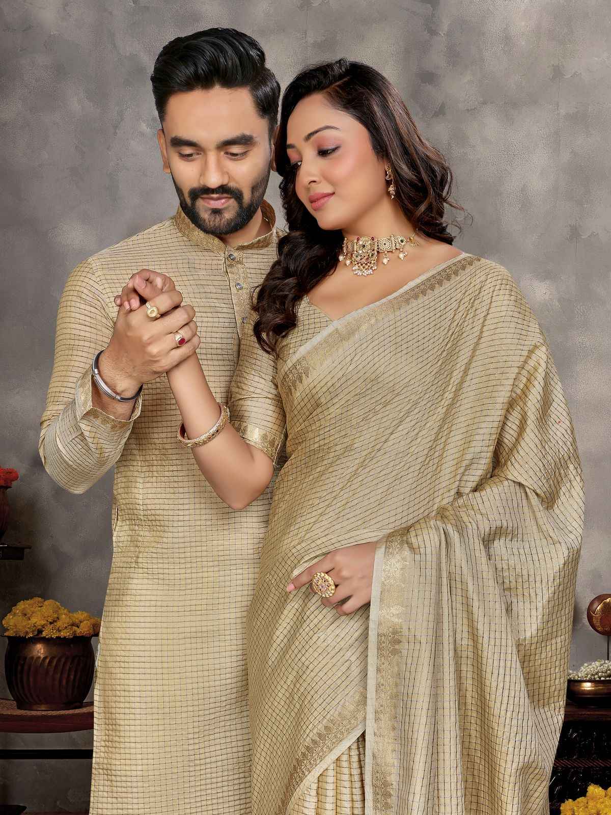 MAN MOHINI 2 TRADITIONAL SAREE AND KURTA COUPLE COLLECTION AT WHOLESALE PRICE
