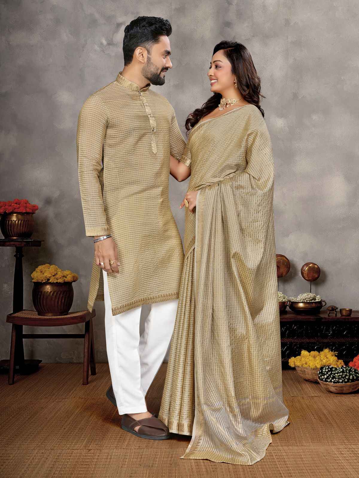 MAN MOHINI 2 TRADITIONAL SAREE AND KURTA COUPLE COLLECTION AT WHOLESALE PRICE