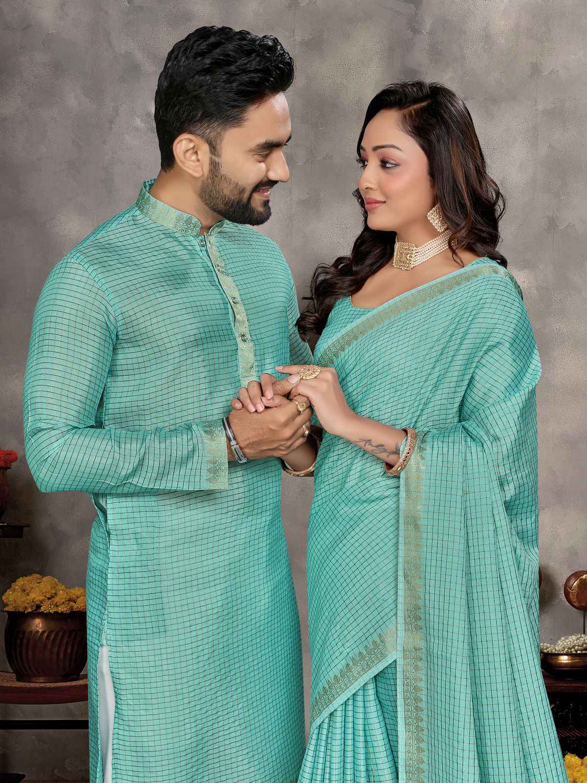 MAN MOHINI 2 TRADITIONAL SAREE AND KURTA COUPLE COLLECTION AT WHOLESALE PRICE